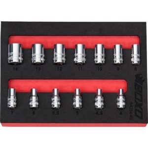 1/4" 12 Point Shallow Socket Set 13 Piece (4mm to 14mm)
